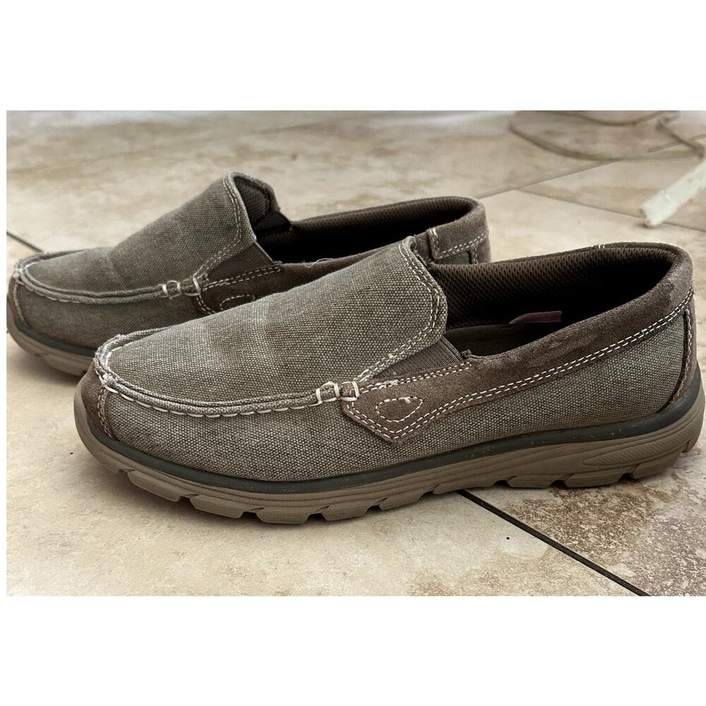 Redhead Brand Co Mens Taupe Canvas and Suede Slip ons SZ 8M